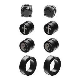 Produktbild: Airokiy 4 Paare Magnet Ohrringe Herren Schwarz Tai Chi/Kreuz/mit Cubic Zirkonia Hypoallergene Fake Ohrringe für Männer ohrstecker magnetisch herren
