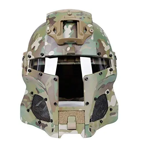 Produktbild: Airsoft Helm mit Maske und Schutzbrille Ausgezeichneter Schutz Full Head Gesichtsmaske Fast Taktische Paintball Helm Camo mit Full Face Gesichtsschutz für Softair Jagd Halloween (Multicam Flecktarn)