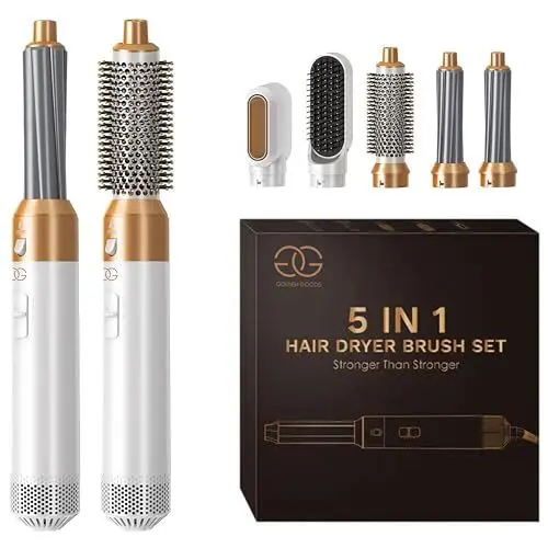 Produktbild: Airstyler 5-in-1 Lockenstab, Golden Goods Hairstyler Set mit Warmluftbürste, Glättbürste, 1000W Haartrockner, Geben Sie Volumen, Glätten, Locken und Föhnen, Rundbürstenföhn