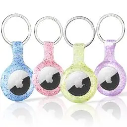 Produktbild: AirTag Halter 4er Pack, Glitzer Air Tag Anhänger Hülle Kompatibel mit Apple GPS Tracker, Silikon iTag Item Tracker Schlüsselring Frauen Bling Leicht Schlüsselanhänger Schutzhülle Organizer Zubehör