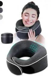 Produktbild: AIRTH® 360° Memory-Foam Reise-Nackenkissen mit smartem Klettverschluss - Ergonomisch stützendes Nackenhörnchen mit waschbarem Bezug für ultimativen Komfort und Entspannung