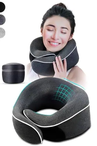 Produktbild: AIRTH® 360° Memory-Foam Reise-Nackenkissen mit smartem Klettverschluss - Ergonomisch stützendes Nackenhörnchen mit waschbarem Bezug für ultimativen Komfort und Entspannung