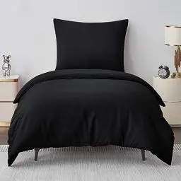 Produktbild: Aisbo Bettwäsche 135x200 2teilig Schwarz - Bettbezug 135x200cm 2 teilig mit Kissenbezug, Bettwäsche Set Mikrofaser 2tlg mit Reißverschluss, weich und bügelfrei