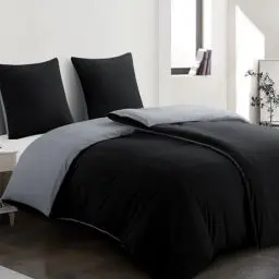 Produktbild: Aisbo Bettwäsche 135x200 4teilig Schwarz - Wendebettwäsche 135x200cm 4tlg mit Reißverschluss, zweifarbige Bettbezüge 2er Set aus weich Mikrofaser mit Kissenbezüge, Schwarz und Hellgrau