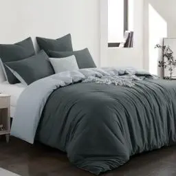Produktbild: Aisbo Bettwäsche 200x220 3teilig Grau - Wendebettwäsche 200x220cm 3tlg mit Reißverschluss, zweifarbige Bettbezug aus weich Mikrofaser mit Kissenbezüge, Anthrazit und Hellgrau