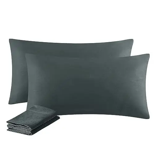 Produktbild: Aisbo Kissenbezug 40 x 80 2er Set - Kopfkissenbezug 40x80 Anthrazit mit Reißverschluss aus Mikrofaser, ÖKO-TEX Kissenhülle 40x80cm, Weich und Bügelfrei