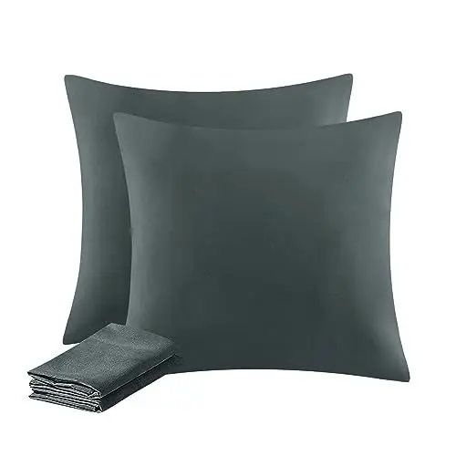 Produktbild: Aisbo Kissenbezug 50x50 2er Set - Kissenhülle Kopfkissenbezug 50 x 50 Anthrazit mit Reißverschluss aus Mikrofaser, ÖKO-TEX Pillow Cover 50x50cm, Weich und Bügelfrei