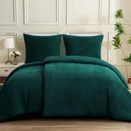 Produktbild: Aisbo Warme Bettwäsche 135x200 4teilig - Flauschige Teddy Fleece Winterbettwäsche 135 x 200, plüsch Bettwäsche-Sets 135x200cm Bettbezug mit Reißverschluss Duvet Cover Winter Dunkelgrün