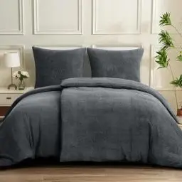 Produktbild: Aisbo Warme Bettwäsche 135x200 4teilig - Flauschige Teddy Fleece Winterbettwäsche 135 x 200, plüsch Bettwäsche-Sets 135x200cm Bettbezug mit Reißverschluss Duvet Cover Winter Grau