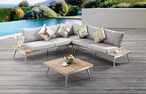 Produktbild: AISER Royal Garten Lounge Set -Barbados- Luxuriöse Sitzecke mit Kaffee Tisch aus hochwertigem Misanbar Kunstholz Gartenmöbel Set