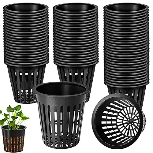 Produktbild: AISHOW 50 Stück Netztöpfe Hydroponik 8cm Wasserkultur Pflanzkorb Net Pot für Hydroponics Garden Net Cup Töpfe Kunststoff Hydroponics Net Pot Eimer Korb Schwarz