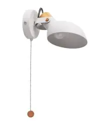 Produktbild: Aisilan Weiß Wandlampe mit Zugschalter, Vintage Stil Holz und Metall Retro Industrie Schwenkbar Wandleuchte mit E14 Leuchtmittel, für Schlafzimmer, Wohnzimmer, Treppen