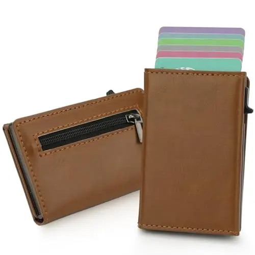 Produktbild: AISIR Slim Wallet mit Münzfach & RFID-Schutz - Mini Geldbörse Herren & Damen - Kartenetui Kreditkartenetui - Portmonee/Slim Wallet Herren/Minimalismus Slim Wallet (Braun) 2024 Neu