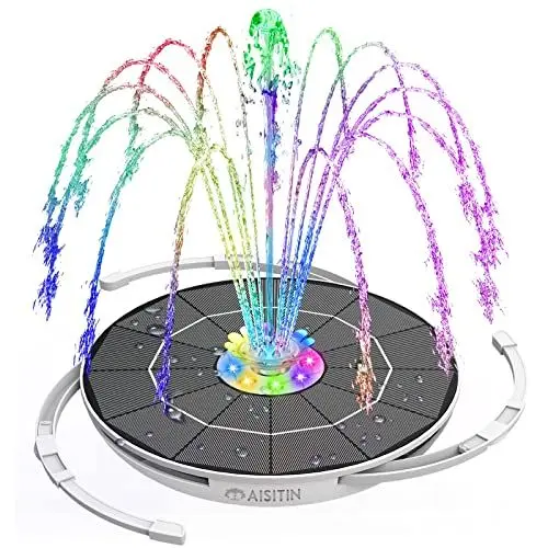 Produktbild: AISITIN 6,5W LED Solar Springbrunnen mit Verstellbare Stützstange Buntes Teichpumpe Solarbrunnen mit verschieden Düse Wasserpumpe Fontäne Pumpe für Gartenteich,Vogelbad,DIY Wasserspiel