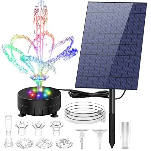 Produktbild: AISITIN Buntes LED Solar Springbrunnen 10W für außen Solarbrunnen mit 2m Wasserleitung und Feste Pfähle,Solar Teichpumpe mit 21 Effekte Solar Wasserpumpe für Garten Fischteich Wasserspiel Vogelbad