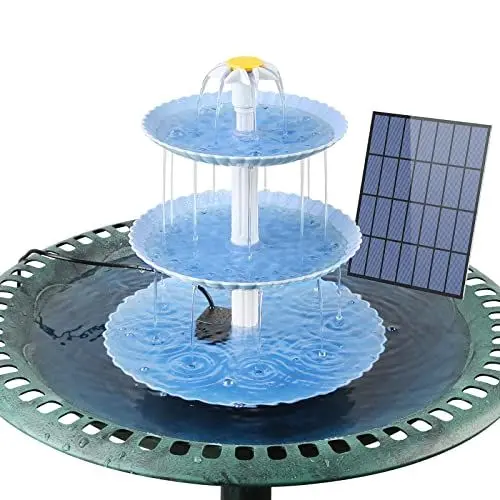 Produktbild: AISITIN DIY Deko Brunnen Blau,Vogeltränke Sets mit 3,5W Solar Springbrunnen, 3 stufige Vogelfütterer für draußen,Vogelbad und DIY Solarbrunnen Abnehmbar und Geeignet für Vogeltränke, Gartendekoration
