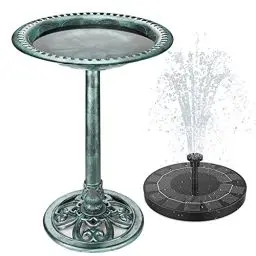 Produktbild: AISITIN Vogeltränke mit 2.5W Solar Springbrunnen, Futterplatz, Garten/Balkon Dekoration, Vogelbecken Vogel Futterstelle Tränke Bad für Balkon Terrasse Gartendeko Vogelbecken Bronzen Kunststoff Grün