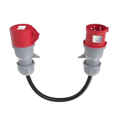 Produktbild: Aiskooc 32A Stecker auf 16A Kupplung CEE-Adapter, 5-poliger Hochstrom-Adapterkabel, Kabellänge 0,5m, 3-Phasig 400V, IP44 zertifiziert