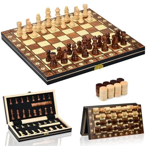 Produktbild: Aissom Schachspiel aus Holz,2 In 1 Schachspiel,Schachspiel Magnetisch mit Stauraum, klappbar für Party Familie Aktivitäten,reiseschach, schachspiel Kinder(29x29cm)