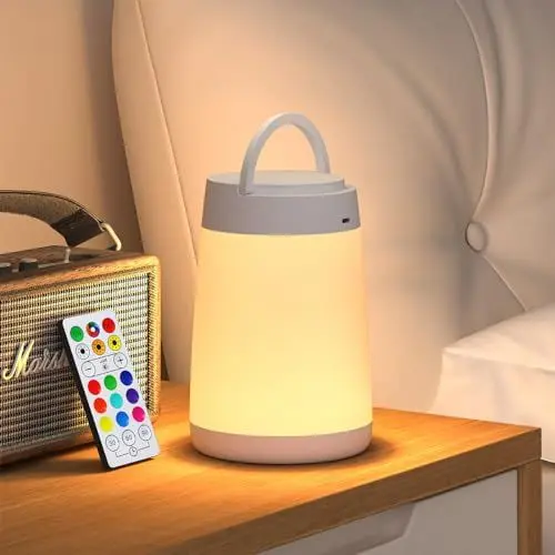 Produktbild: Aisutha Nachttischlampe Touch, Nachtlicht Kinder mit Timing Funktion, Tischlampe Holz USB Aufladbar mit Fernbedienung, Stufenloses Dimmen LED Lampe, Baby Stilllicht für Schlafzimmer Wohnzimmer