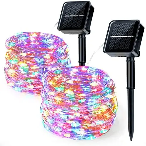 Produktbild: Aisutha Solar Lichterkette Aussen, 2x12M 120 LED Lichterkette Außen, 8 Modi Kupferdraht Solarlichterkette IP65 Wesserfest für Party, Garten, Balkon, Terrasse, Tor, Hof, Festival Deko (Bunt)