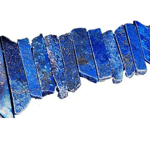 Produktbild: Natürliche Kristall Punkte Perlen unregelmäßigen flachen Streifen lose Stick Perlen Edelstein für Schmuck machen Heilung Kristall poliert/rohe Quarz Top gebohrt (Lapislazuli)