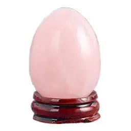Produktbild: AITELEI Natürlicher Edelstein Rosenquarz Geschnitzte Eier Chakra Healing Crystal Reiki Handwerk Eier Skulptur Stein Crystal Quartz Figur mit Holzständer für Heimtextilien