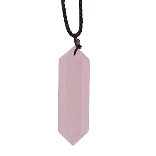 Produktbild: Natürlicher Rosenquarz Heilkristall Anhänger, Doppelspitz Edelstein Anhänger Halskette Chakren Schmuck für Männer & Frauen
