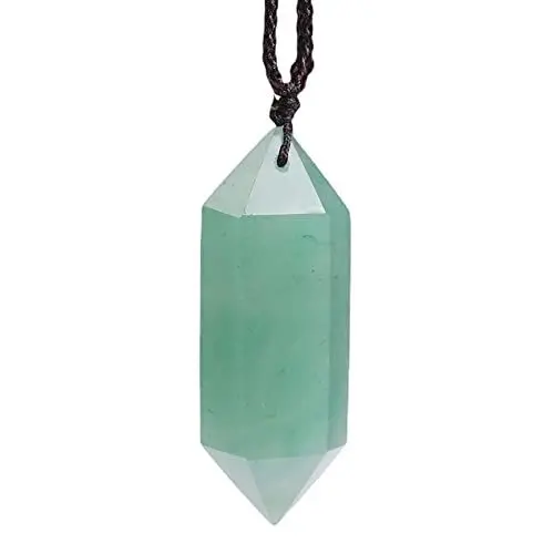 Produktbild: Natürlicher grüner Aventurin-Heilkristallanhänger, doppelt spitzer Edelsteinanhänger Halskette Chakrenschmuck für Männer & Frauen