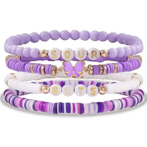 Produktbild: AITELEI Olivia Armband-Set für Frauen und Mädchen, von Guts/Sour, Album-Konzert-inspiriertes Armband-Set, Geschenke, weiches Keramikarmband, Schmuck, handgefertigt, Freundschaft, Stretch-Armbänder für