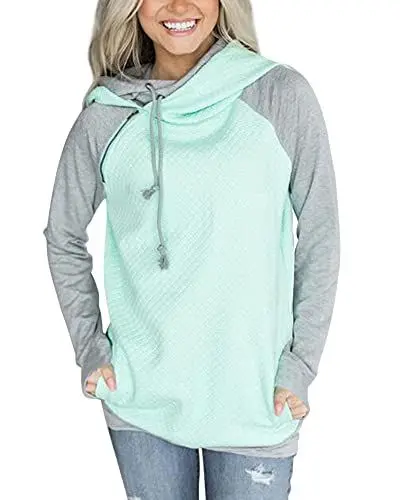 Produktbild: Aitos Pulli Damen Hoodies Damen Pullover Kapuzenpullover Sweatshirt Pulli Zweifarbige Longsleeve Tops Doppelte Kapuzenpulli Casual,C-mintgrün,XL