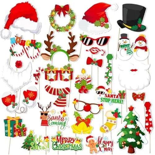 Produktbild: Aitsite 30 Stück Weihnachten Foto Requisiten Weihnachten Photo Booth Props Party Dekoration Hut Brille Selfie Requisiten Accessoires für Erwachsene Kinder Weihnachten Party Zubehör Dekoration