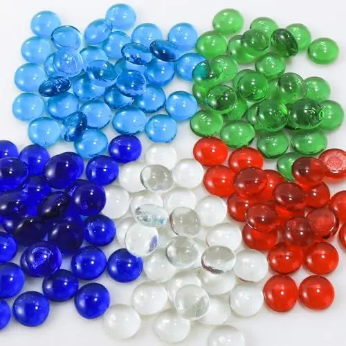 Produktbild: Aitsite Glasnuggets Bunt 900g, Muggelsteine Bunt Kinder, Glassteine Bunt 15-20mm, Glassteine Deko, Mosaiksteine zum Basteln, Flacher Fünffarbiger Glasstein