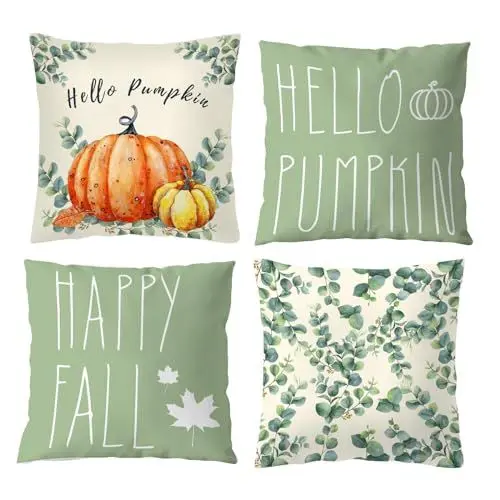Produktbild: Aitsite Herbst Kissenbezug 45x45 4er Set Kissenhülle Herbst Kürbis Deko sofakissen Leinen Kissenbezüge Herbst Dekoration Outdoor Kürbis Kissen, für Schlafzimmer Wohnzimmer Couch Zierkissen 45x45 cm