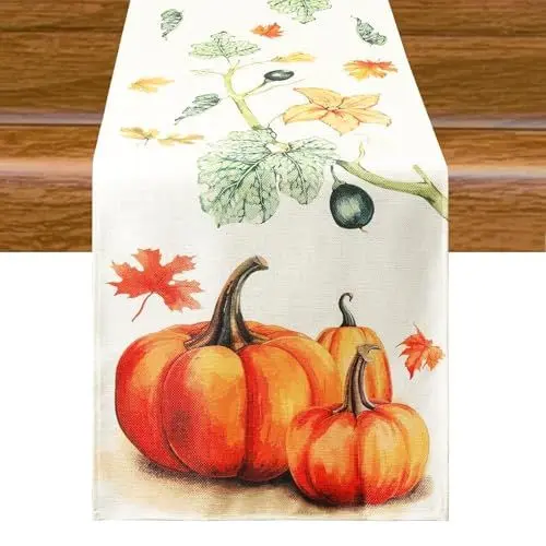 Produktbild: Aitsite Herbst Tischläufer, Küche Tisch Dekoration, Kürbisse Herbst Deko Draußen Urlaub Dekor Tischläufer, Herbst Tischdecke für Drinnen Urlaub Party Herbstdeko 40 x 180 cm (Vine Pumpkin)