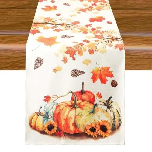 Produktbild: Aitsite Herbst Tischläufer, Küche Tisch Dekoration, Kürbisse Tischläufer Halloween Tischläufer Herbst Tischtuch Kürbis Tafelaufsatz Herbst Dekorationen Halloween 40 x 180 cm (Maple Pumpkin)