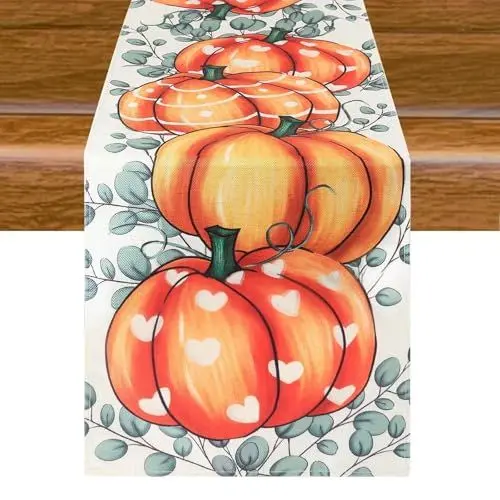 Produktbild: Aitsite Herbst Tischläufer, Küche Tisch Dekoration, Kürbisse Tischläufer Halloween Tischläufer Herbst Tischtuch Kürbis Tafelaufsatz Herbst Dekorationen Halloween 40 x 180 cm (Yellow Pumpkin)
