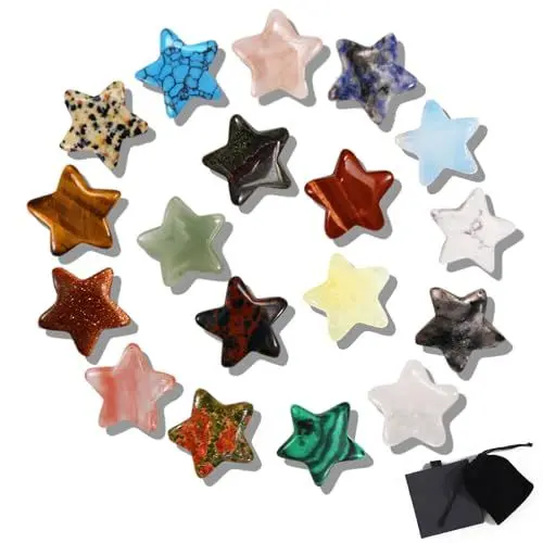 Produktbild: Aitsite Natürliche Sternkristall, 18 Stück Edelsteine Heilsteine Set Heilkristalle Chakra Steine Glückssteine für Crystal Therapy, Meditation und Dekorationen