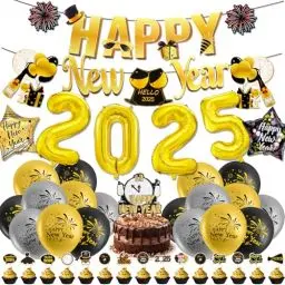Produktbild: Aitsite Silvester Deko 2025 Dekoration Set, Neujahr Silvesterdeko, Happy New Year Girlande, Folienballons, Konfetti Ballons. Neujahrsdeko, Silvesterpartydeko Accessoire Für Silvesterparty
