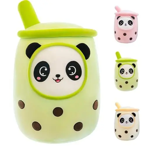 Produktbild: Aiuidun Panda Boba Kuscheltier,Bubble Tea Stofftier Plüschkissen Spielzeug Weiches Umarmungskissen Geschenk für Kinder Mädchen Jungen(Grün,35cm)