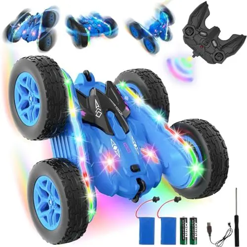 Produktbild: AIUNAOM 4WD Ferngesteuertes Auto mit LED-Regenbogenlichtern, 360° beidseitiger Flip, 2,4 GHz, 4WD Crawler für Kinder 4-12 Jahre, inkl. 2 Hochleistungs-Akkumulator Batterien