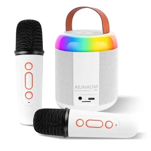 Produktbild: AIUNAOM Karaoke Maschine Kinder mit 2 Drahtlosen Mikrofonen (White)