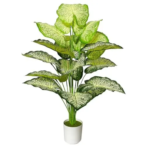 Produktbild: AIVORIUY künstliche Pflanzen im Topf Groß Kunstpflanze Plastik Palme wie Echt mit Kunststoff Blumentopf Fake Plant Dekor für Wohnzimmer Balkon Schlafzimmer Büro Innen (70cm Weiße Palme)