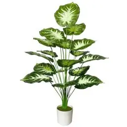Produktbild: AIVORIUY künstliche Pflanzen im Topf Groß Kunstpflanze Plastik Palme wie Echt mit Kunststoff Blumentopf Fake Plant Dekor für Wohnzimmer Balkon Schlafzimmer Büro Innen (75cm Weiß-Grüne Palme)