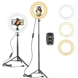 Produktbild: AIXPI 10 Ringlicht mit hohem Stativständer und Telefonhalter für YouTube-Videos, dimmbares LED-Ringlicht mit Fernbedienung für Kamera, Video, Make-up, Selfie-Fotografie, kompatibel mit Smartphone