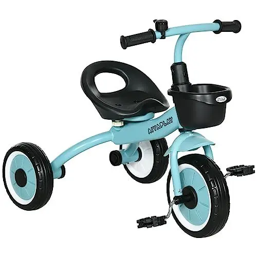 Produktbild: AIYAPLAY Dreirad, Kinderfahrrad mit Verstellbarer Sitz, Laufrad mit Fahrradkorb, Klingel, Kinderrad mit Pedalen, Lauffahrrad für Kinder 2-5 Jahre, Metall, Blau