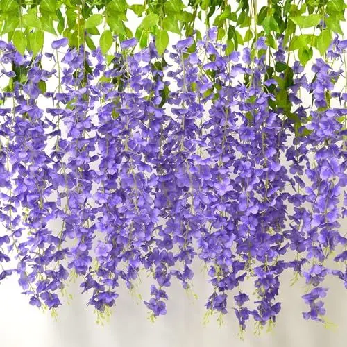 Produktbild: AIYONG 12 Stück Künstliche Glyzinien Blumen,Violett Glyzinien Girlande, Kunstpflanzen Umweltfreundliche Hängende Blumenrebe, Dekoration für Hochzeiten, Gärten, Party, Heimrestaurants