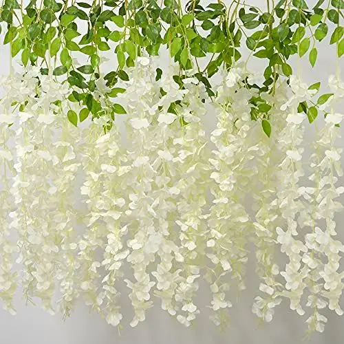 Produktbild: AIYONG 12 Stück Künstliche Glyzinien Blumen, Glyzinie Girlande, Geruchlose Girlande, Umweltfreundliche Hängende Blumenrebe, Dekoration für Hochzeiten, Gärten, Party, Heimrestaurants(Weiß)