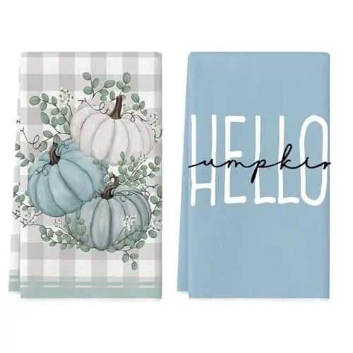 Produktbild: AIYONG 2 Stück Küchentücher Geschirrtücher, Kürbisse Blumen Blätter Herbst, 18 in x 26 in Küche Tisch Dekoration Drinnen Urlaub Party Dekor 43x66cm für Thanksgiving Zuhause Küche Kochen Reinigung