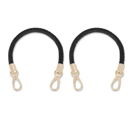 Produktbild: AIYONG 2 Stück Taschengriff Ersatzriemen, 40cm PU Leder Schultergurt Zubehör, Kurzer Taschenriemen Mit Karabinerverschluss Für Achseltasche Umhängetasche Handtasche, Schwarz